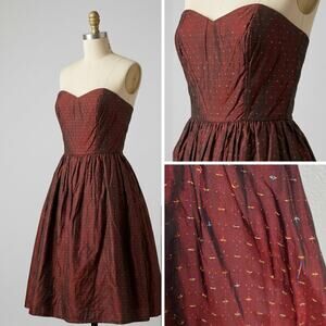 VTG Burgundy Metallic Strapless Dress Girls 14/Womens XS Whimsigoth Wedding Prom